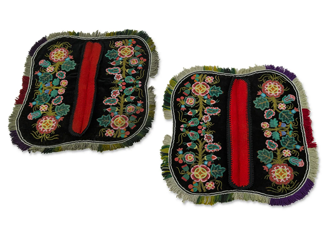 A pair of Ojibwe (Chippewa) beaded dog blankets